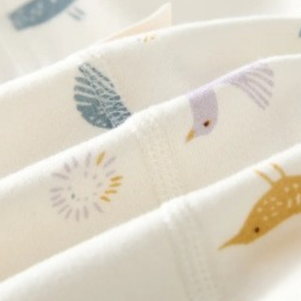 Cream Fairy-Tale Bird Long-Sleeve Baby Romper