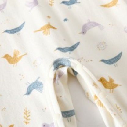 Cream Fairy-Tale Bird Long-Sleeve Baby Romper