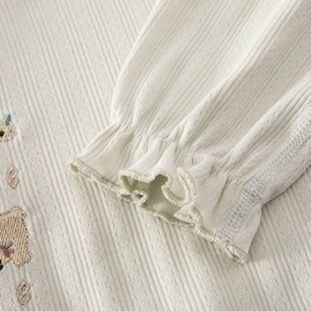 Creamy Sage Bunny Long-Sleeve Baby Romper