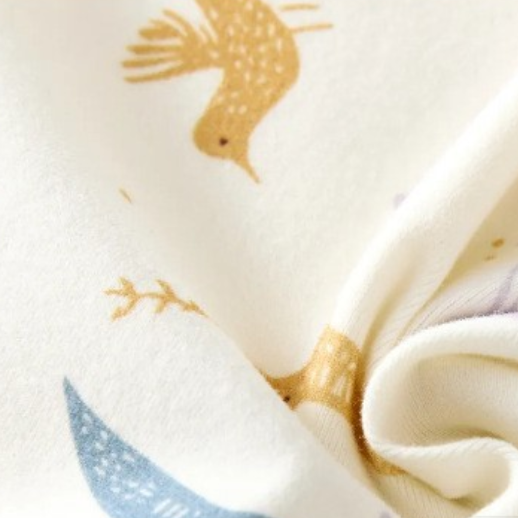 Cream Fairy-Tale Bird Long-Sleeve Baby Romper