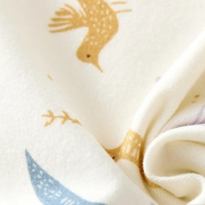 Cream Fairy-Tale Bird Long-Sleeve Baby Romper