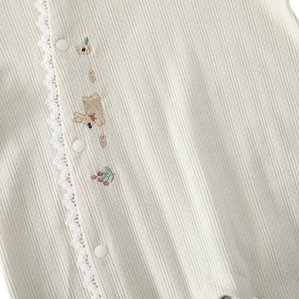 Creamy Sage Bunny Long-Sleeve Baby Romper