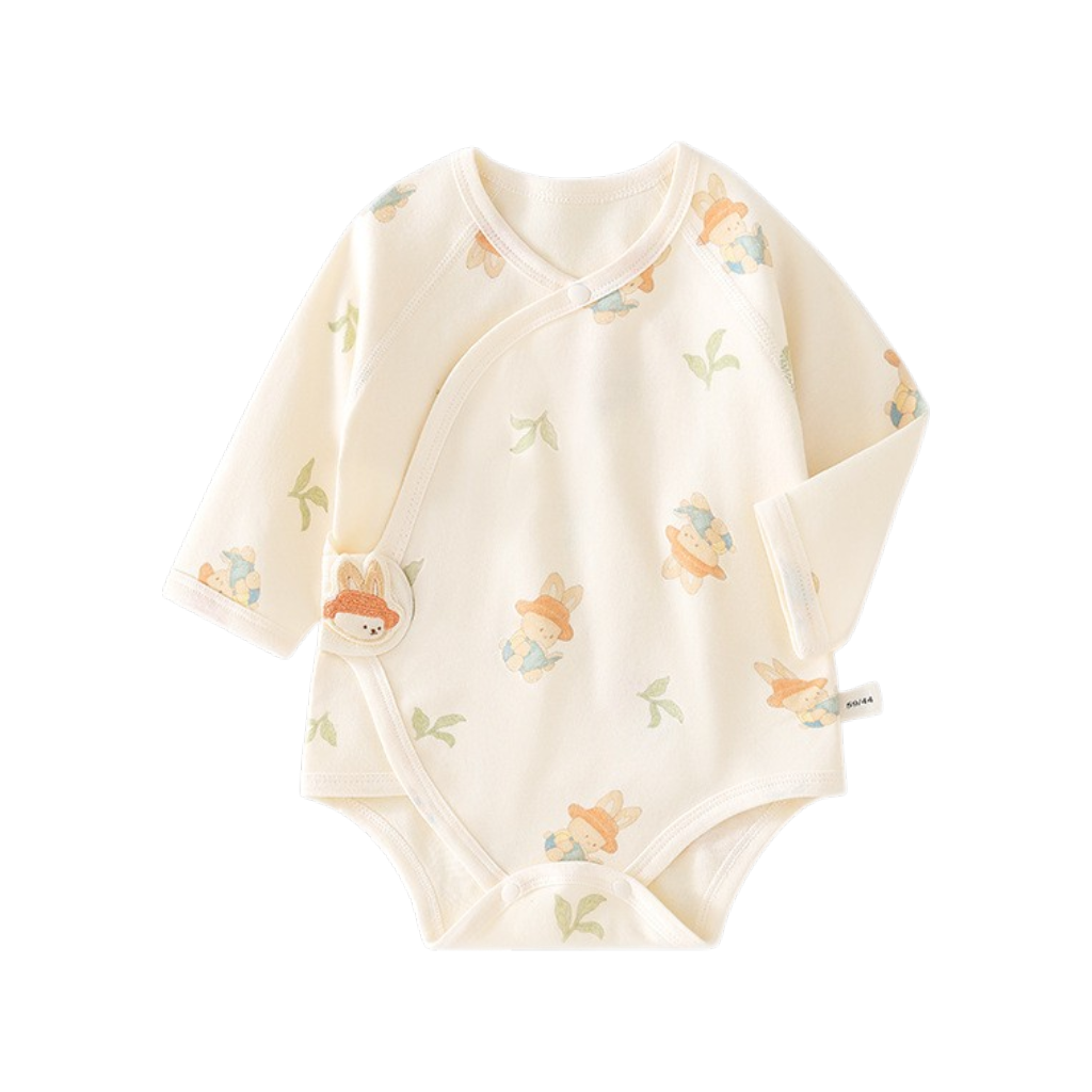 Cream Reading Bunny Wrap Long-Sleeve Baby Bodysuit