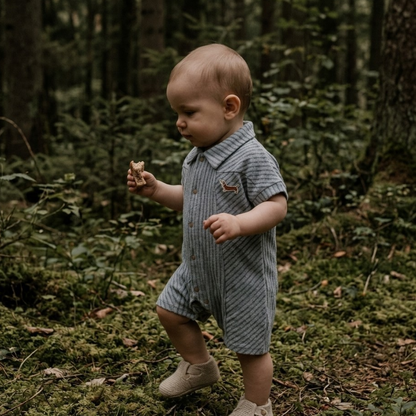 Striped Dachshund Short Sleeve Baby Romper