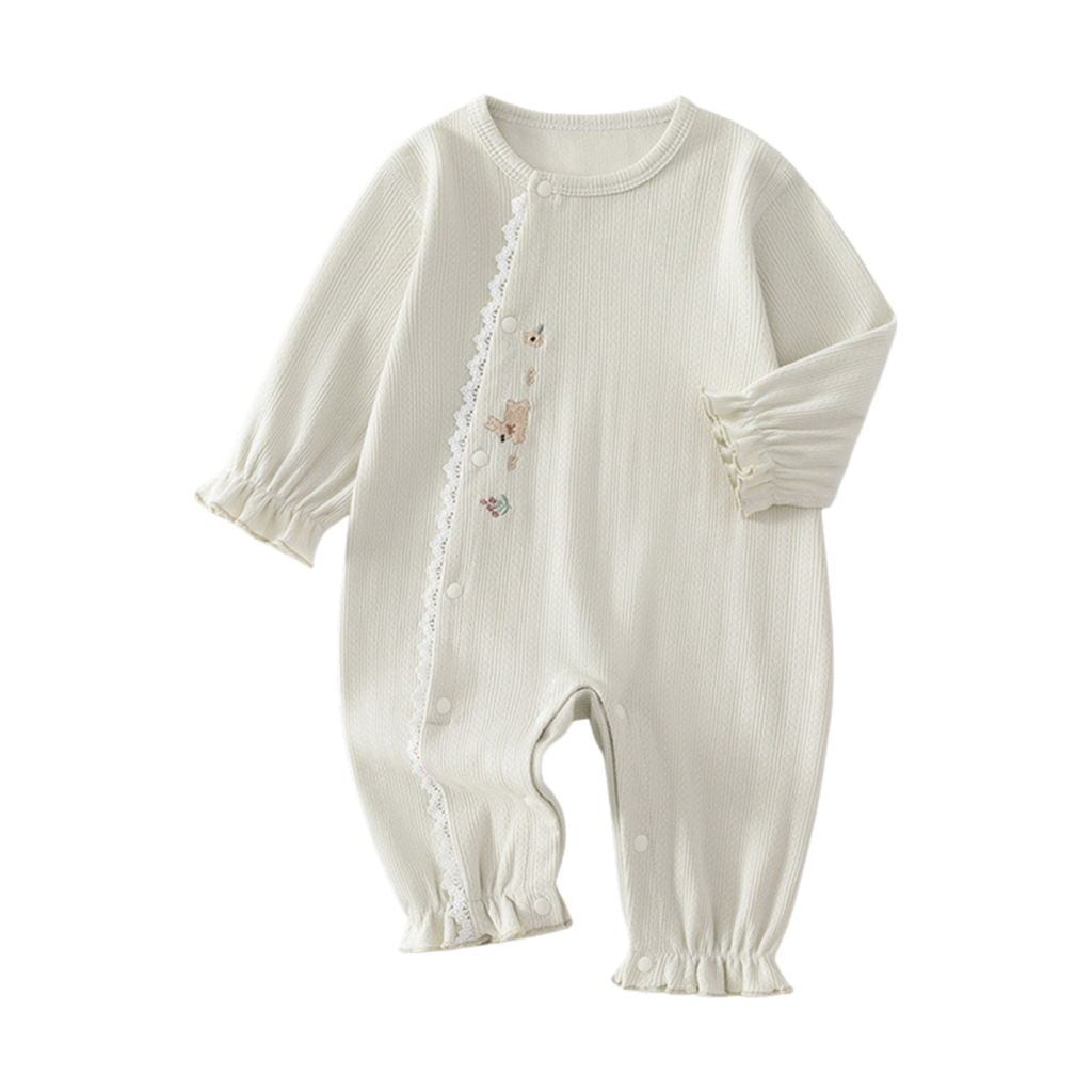 Creamy Sage Bunny Long-Sleeve Baby Romper
