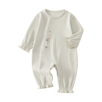 Creamy Sage Bunny Long-Sleeve Baby Romper
