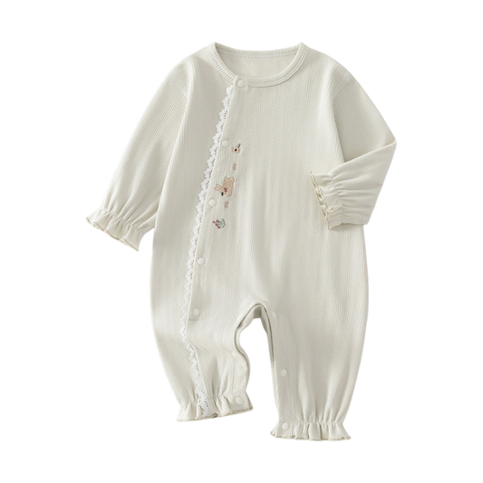 Creamy Sage Bunny Long-Sleeve Baby Romper