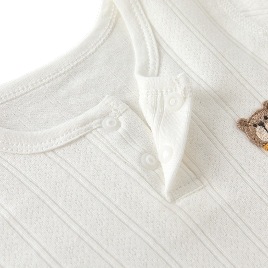 White Button-Collar little bear Long-Sleeve Baby Bodysuit