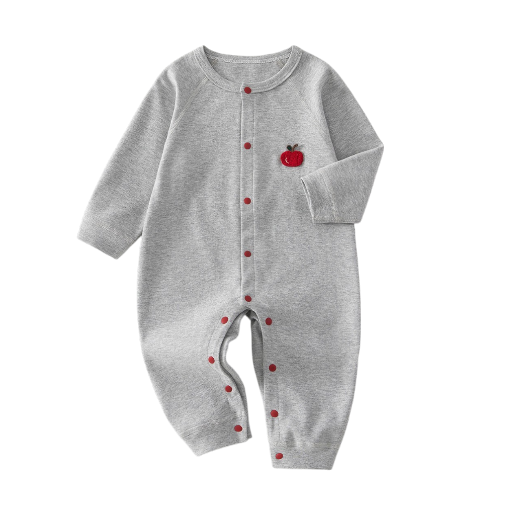 Grey Apple Long-Sleeve Baby Romper