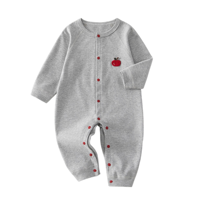 Grey Apple Long-Sleeve Baby Romper