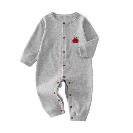 Grey Apple Long-Sleeve Baby Romper