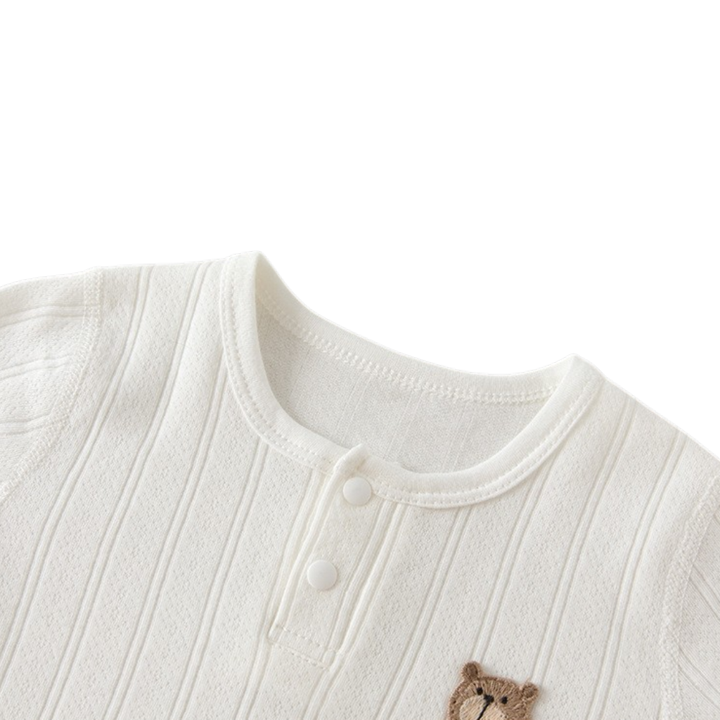 White Button-Collar little bear Long-Sleeve Baby Bodysuit