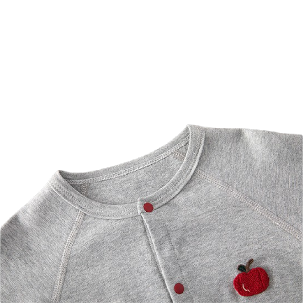 Grey Apple Long-Sleeve Baby Romper