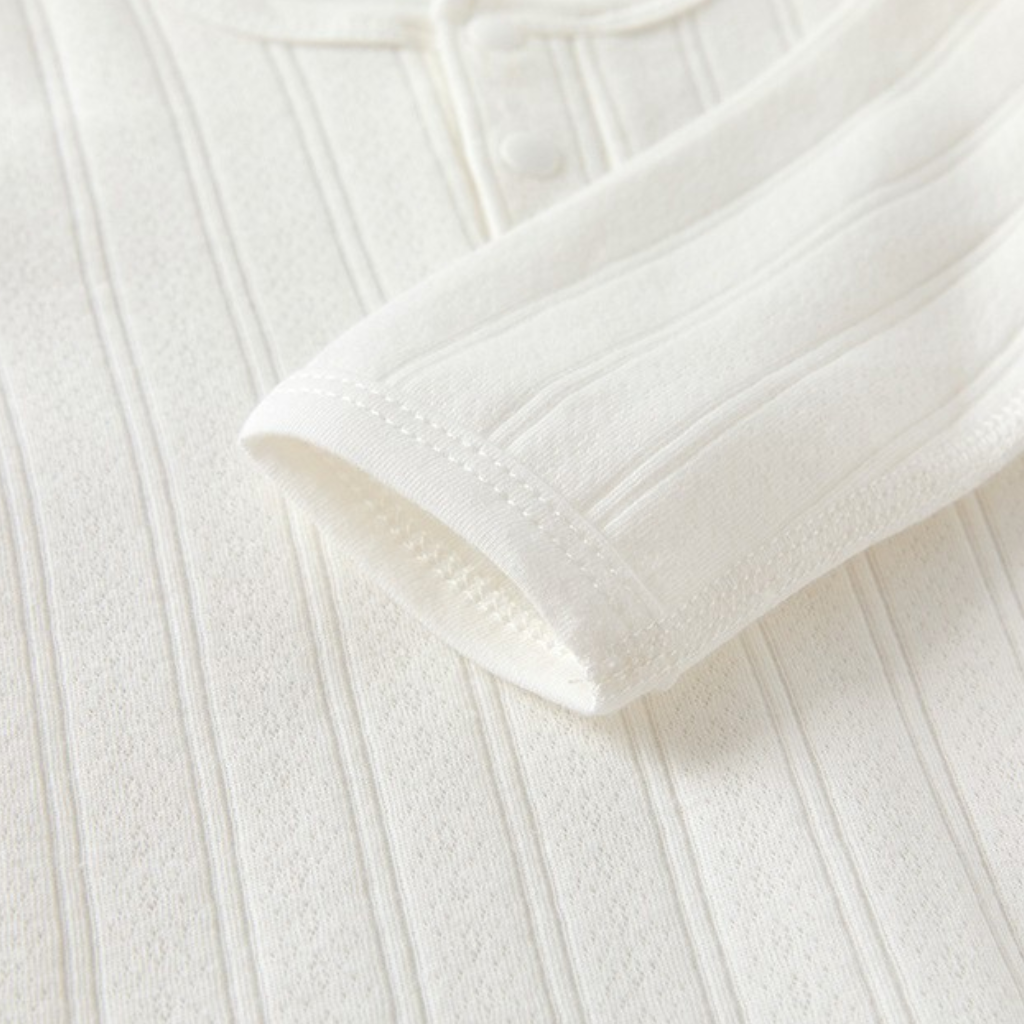 White Button-Collar little bear Long-Sleeve Baby Bodysuit