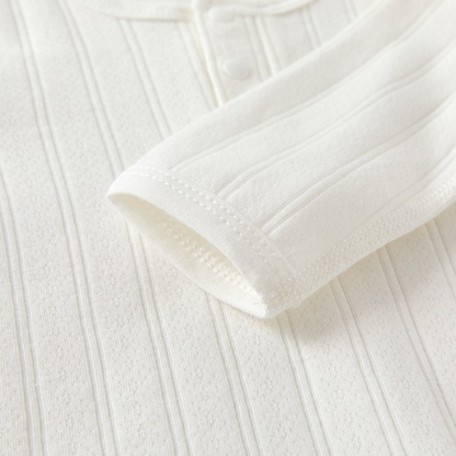 White Button-Collar little bear Long-Sleeve Baby Bodysuit