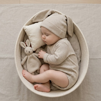 Beige-Cream Cotton Baby Bodysuit Set