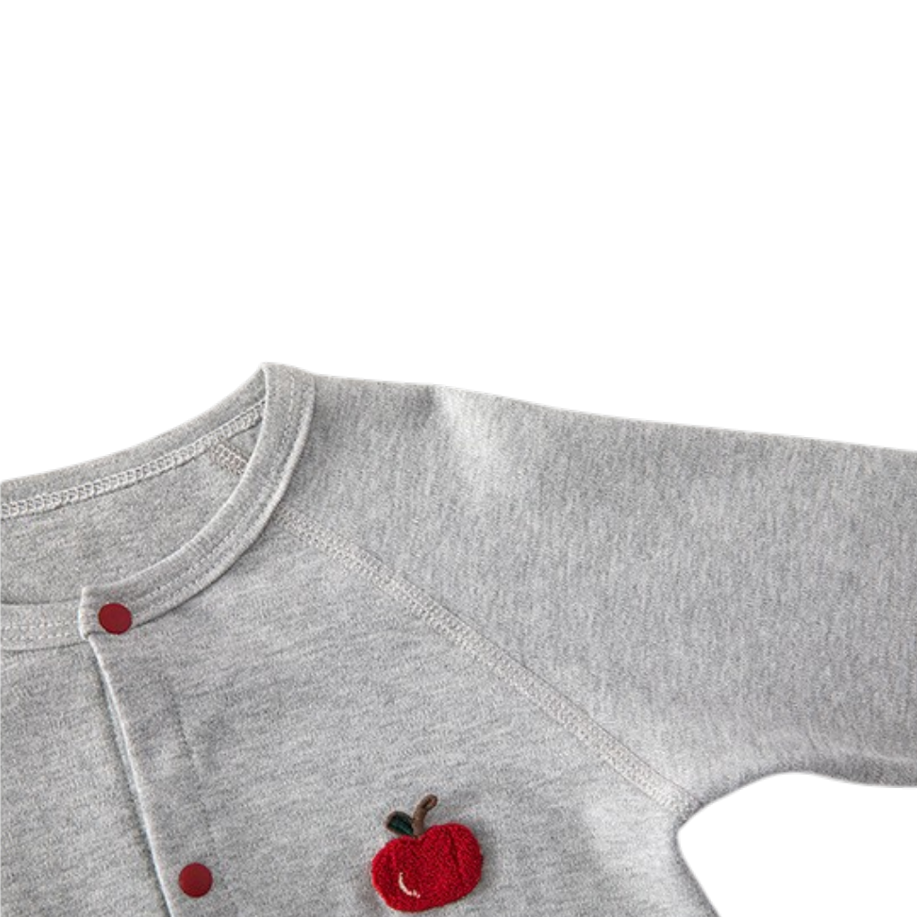 Grey Apple Long-Sleeve Baby Romper