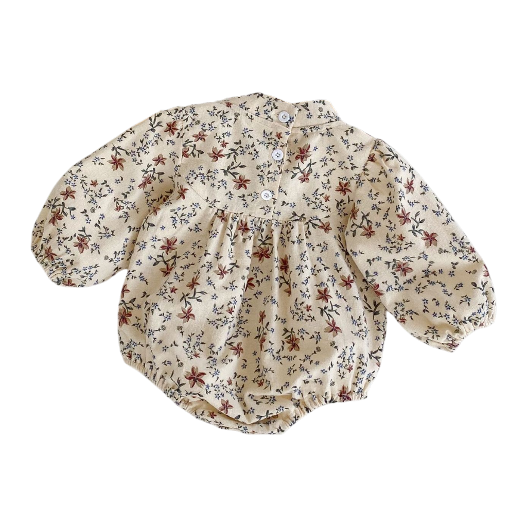 Apricot Floral Mandarin-Collar Long-Sleeve Babysuits