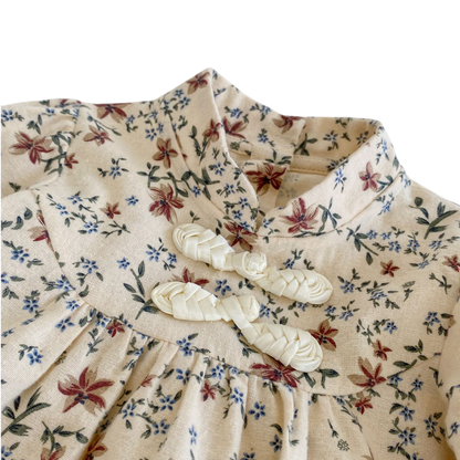 Apricot Floral Mandarin-Collar Long-Sleeve Babysuits