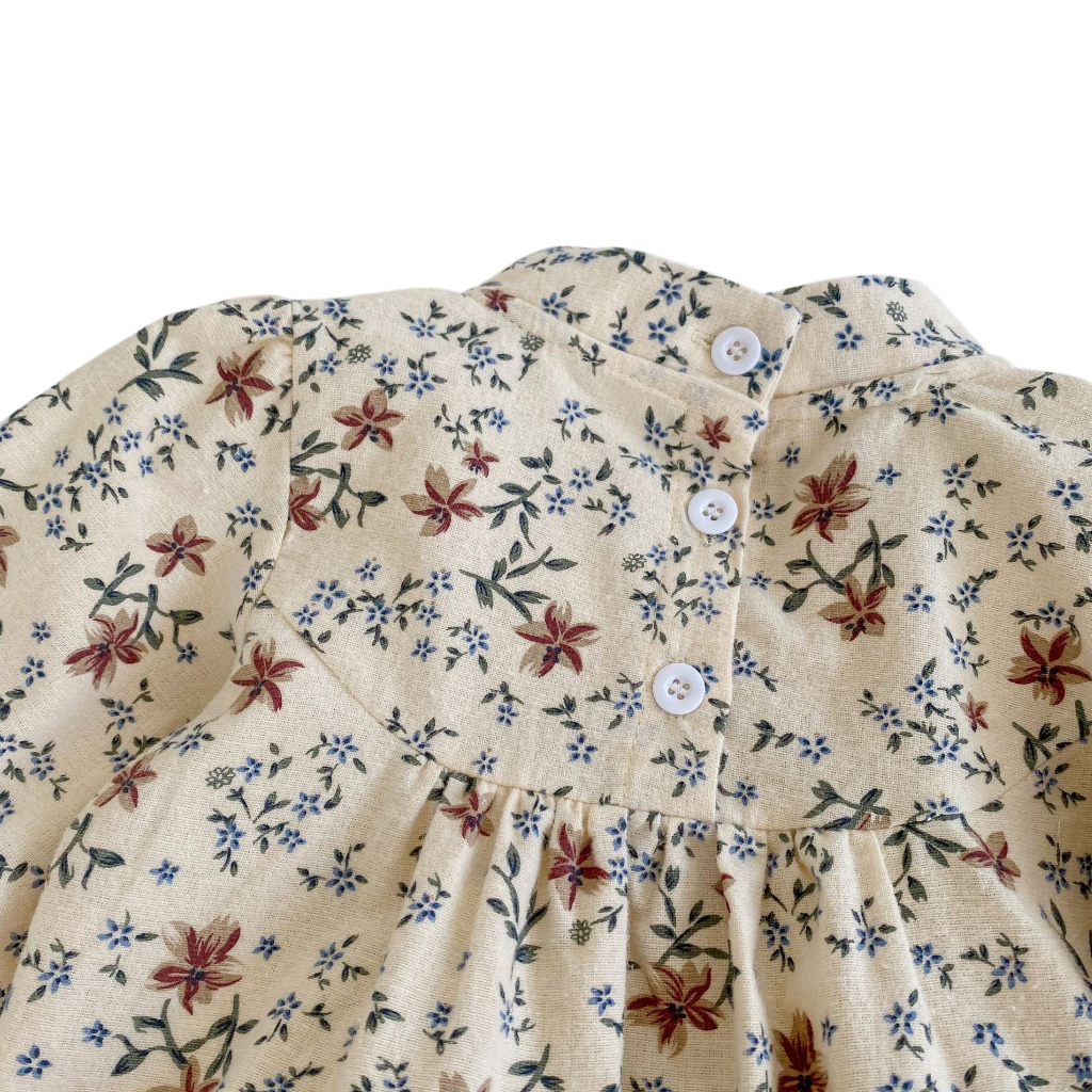 Apricot Floral Mandarin-Collar Long-Sleeve Babysuits