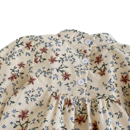 Apricot Floral Mandarin-Collar Long-Sleeve Babysuits