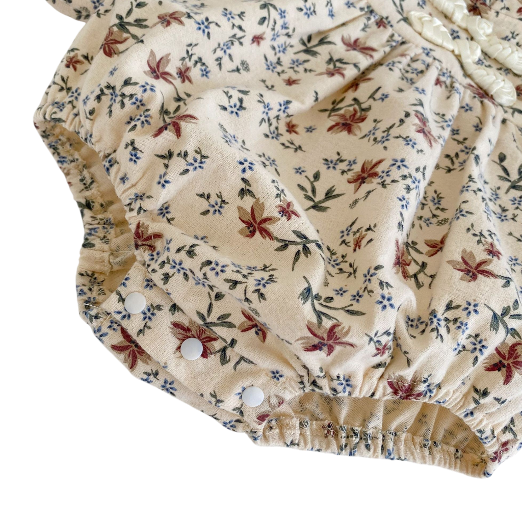Apricot Floral Mandarin-Collar Long-Sleeve Babysuits