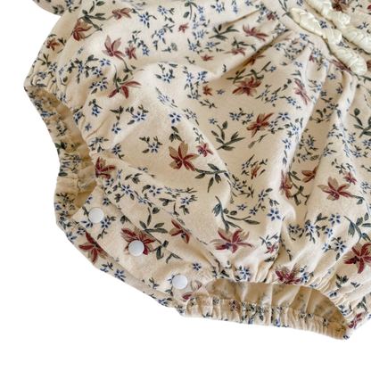 Apricot Floral Mandarin-Collar Long-Sleeve Babysuits