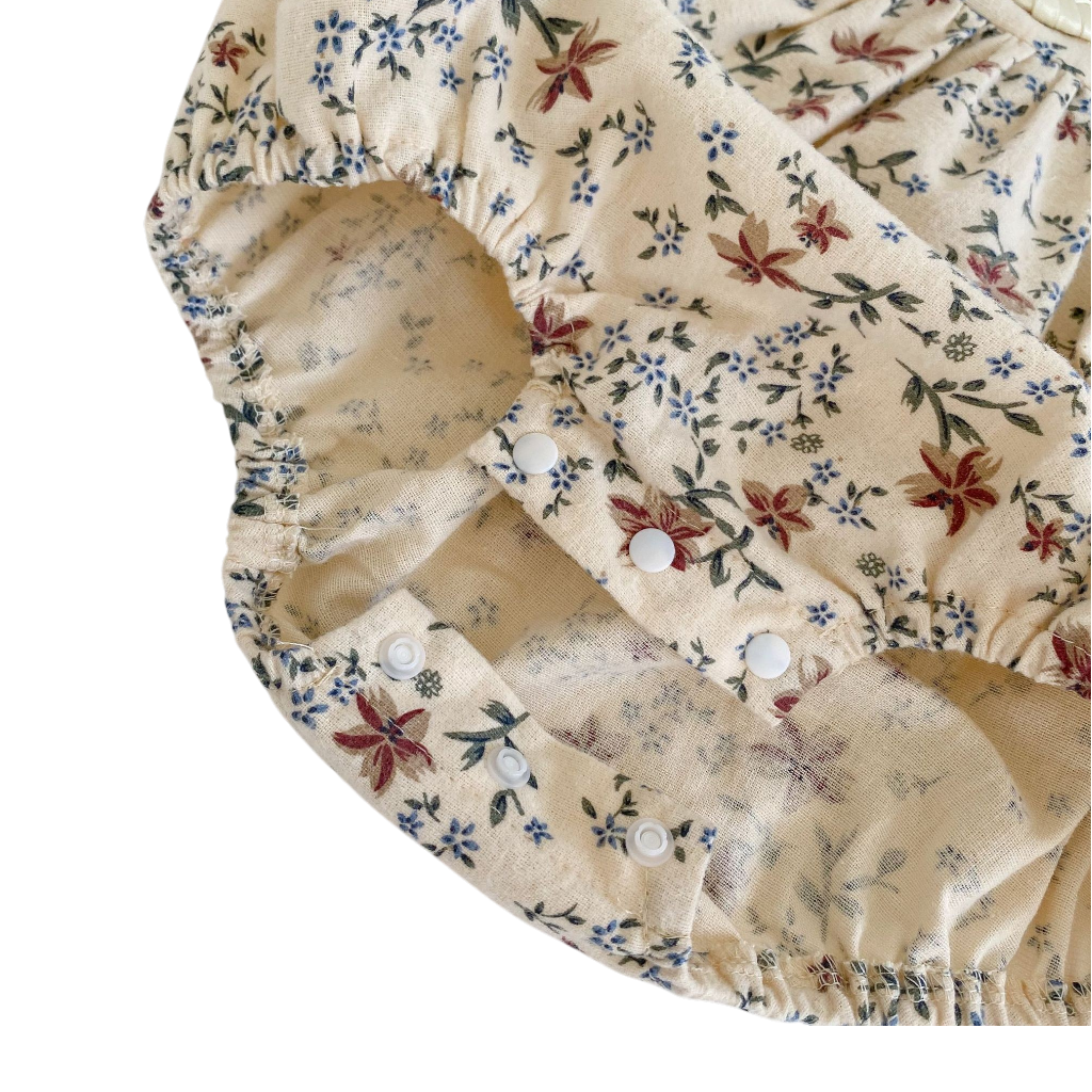 Apricot Floral Mandarin-Collar Long-Sleeve Babysuits