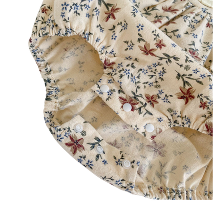 Apricot Floral Mandarin-Collar Long-Sleeve Babysuits