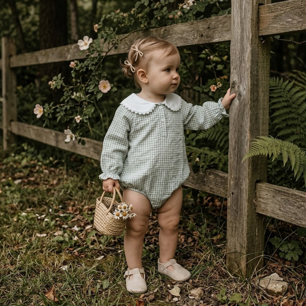 Peter Pan Collar Plaid Baby Bodysuit styled product image