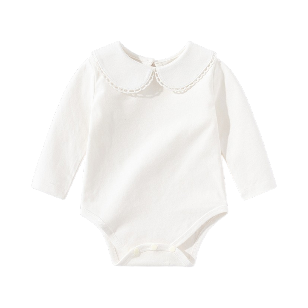 White Scallop-Collar Long-Sleeve Baby Bodysuit