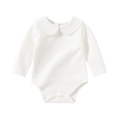 White Scallop-Collar Long-Sleeve Baby Bodysuit