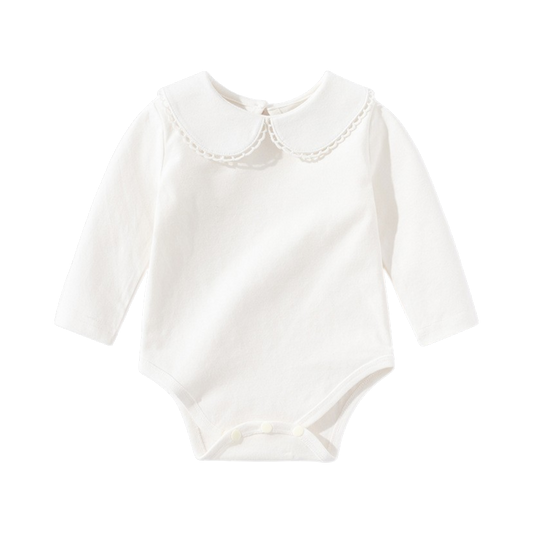 White Scallop-Collar Long-Sleeve Baby Bodysuit