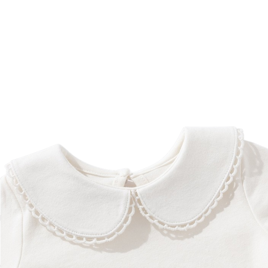 White Scallop-Collar Long-Sleeve Baby Bodysuit