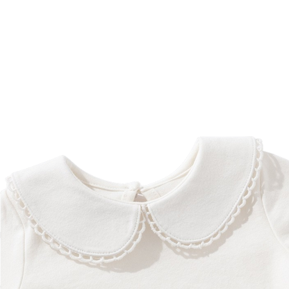 White Scallop-Collar Long-Sleeve Baby Bodysuit