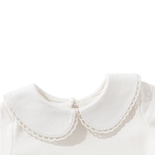 White Scallop-Collar Long-Sleeve Baby Bodysuit