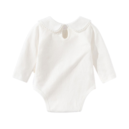 White Scallop-Collar Long-Sleeve Baby Bodysuit