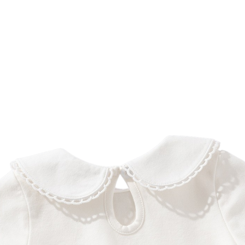 White Scallop-Collar Long-Sleeve Baby Bodysuit