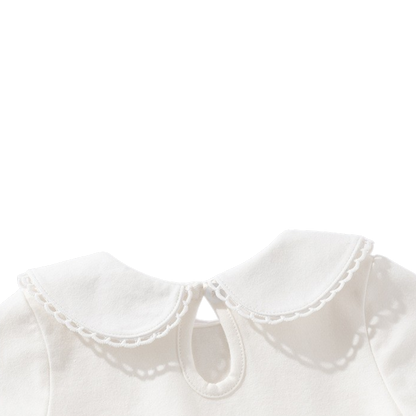 White Scallop-Collar Long-Sleeve Baby Bodysuit