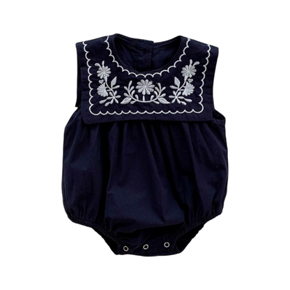 Navy Blue Embroidered Nautical Baby Bodysuit