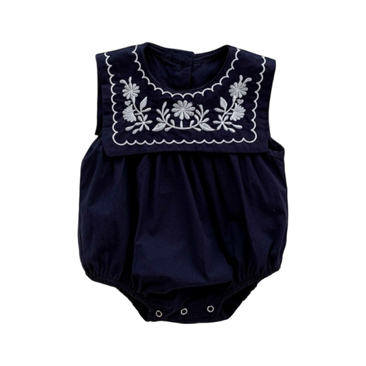 Navy Blue Embroidered Nautical Baby Bodysuit