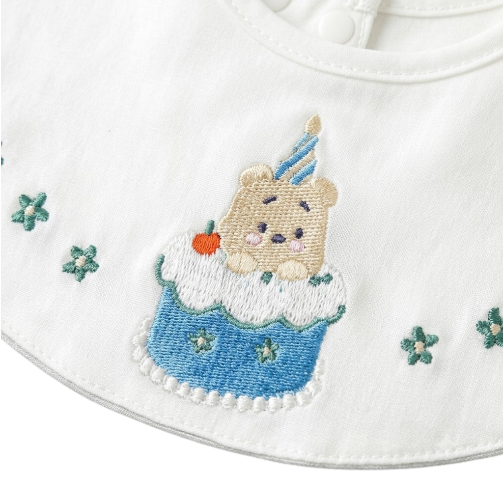 Bear Birthday Cake Baby Bib styled product image