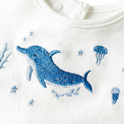 Ocean Dolphin Baby Bib styled product image, view 2