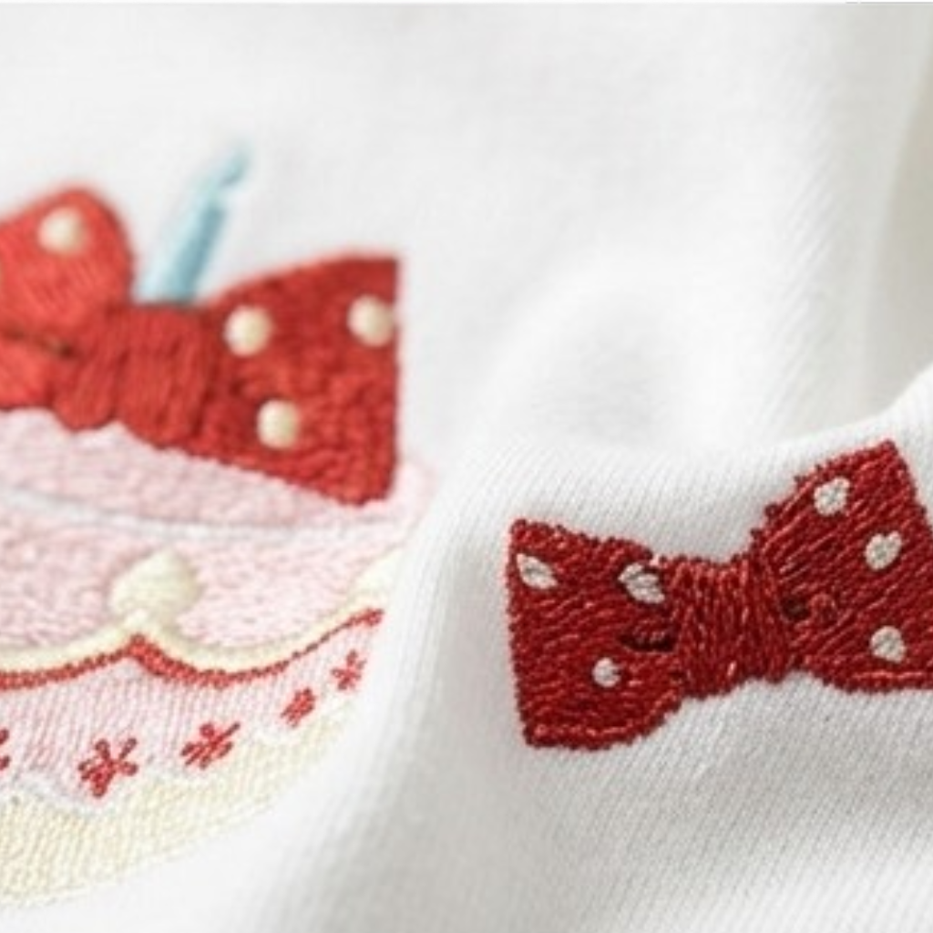 Bow Birthday Cake Baby Bib styled product image, view 2