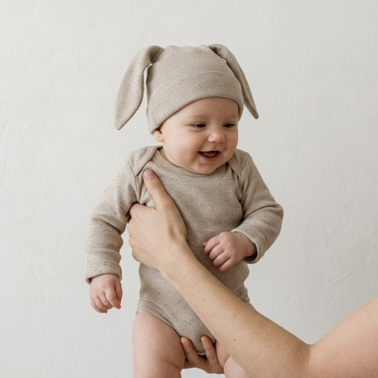 Beige-Cream Cotton Baby Bodysuit Set