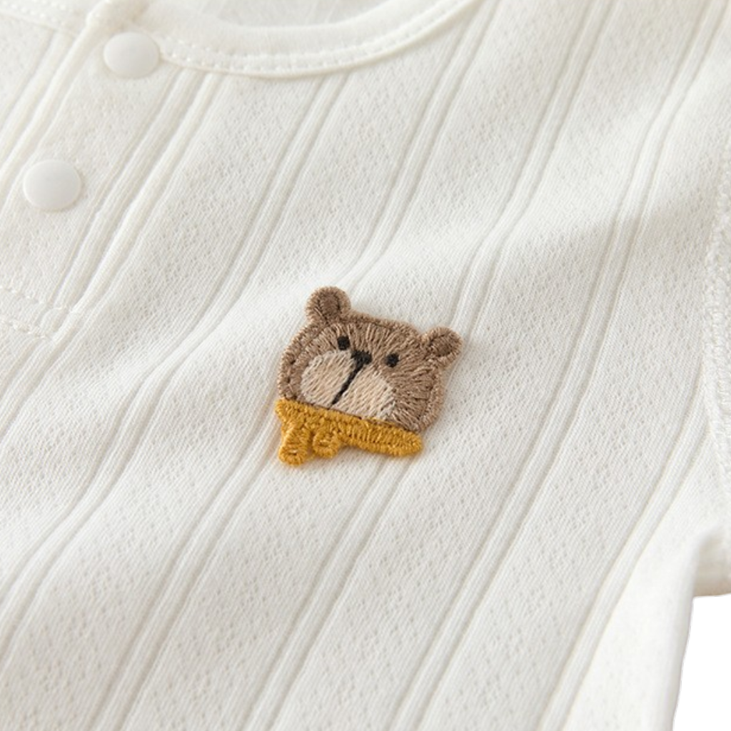 White Button-Collar little bear Long-Sleeve Baby Bodysuit