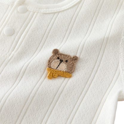 White Button-Collar little bear Long-Sleeve Baby Bodysuit