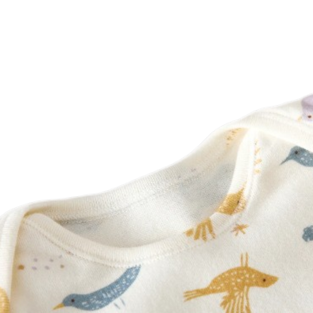 Cream Fairy-Tale Bird Long-Sleeve Baby Romper