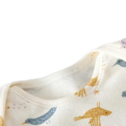 Cream Fairy-Tale Bird Long-Sleeve Baby Romper