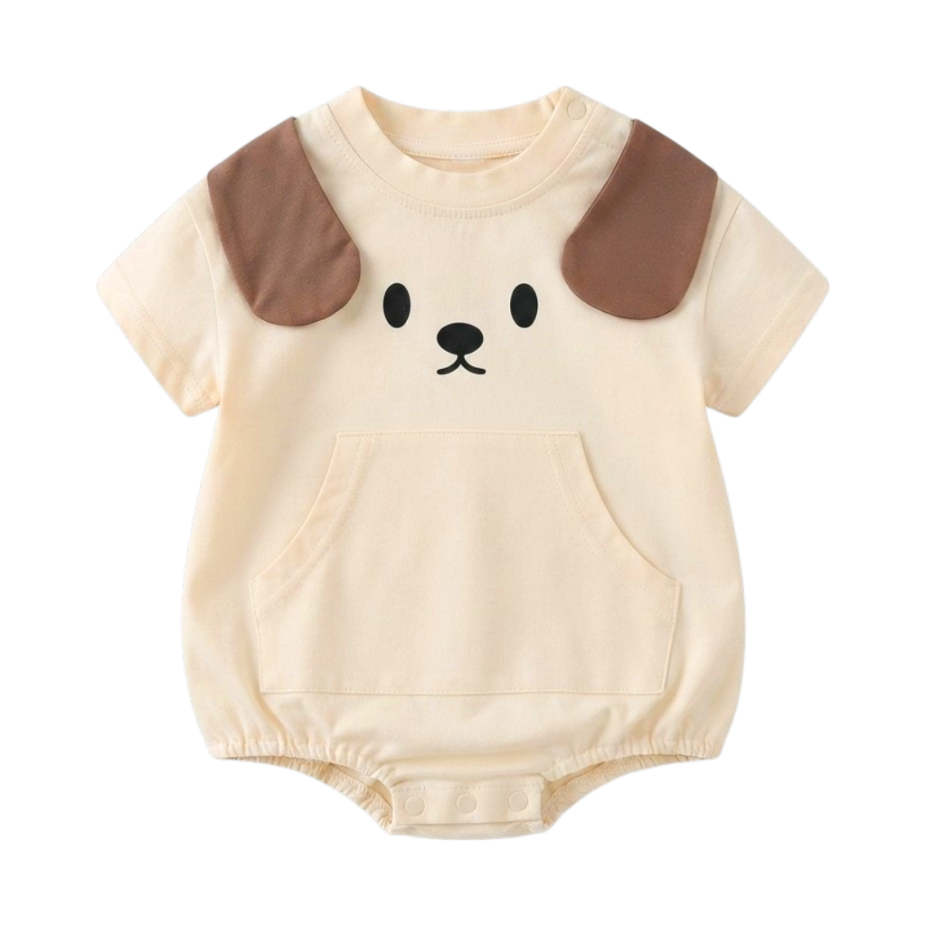 Cream Puppy-Ear Short-Sleeve Baby Outfit
